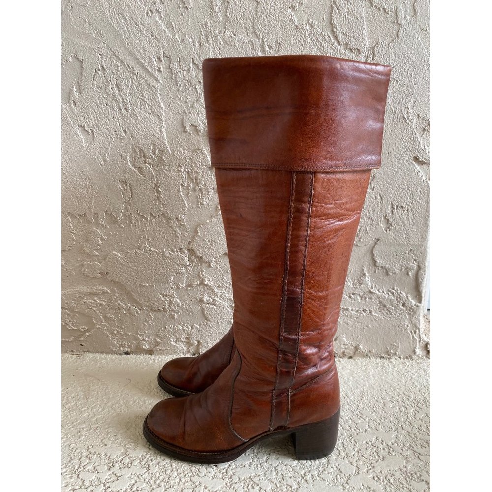 FRYE Authentic Vintage Black Label Tall Knee High Cuff Boots, Size 6.5 - Picture 2 of 12